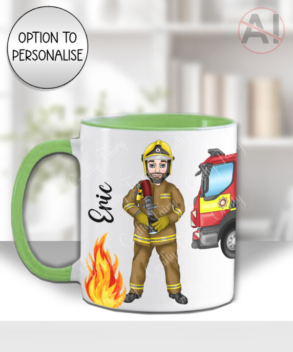 personalised male firefighter & fire engine mug gift
