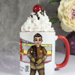 personalised male firefighter & fire engine mug gift