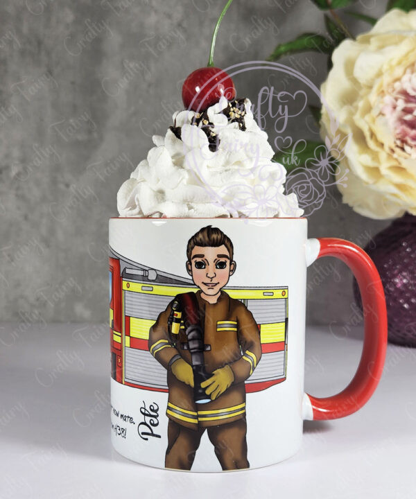 personalised male firefighter & fire engine mug gift