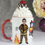 personalised male firefighter & fire engine mug gift