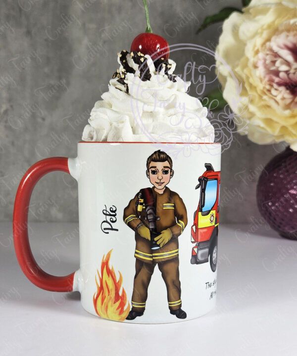 personalised male firefighter & fire engine mug gift