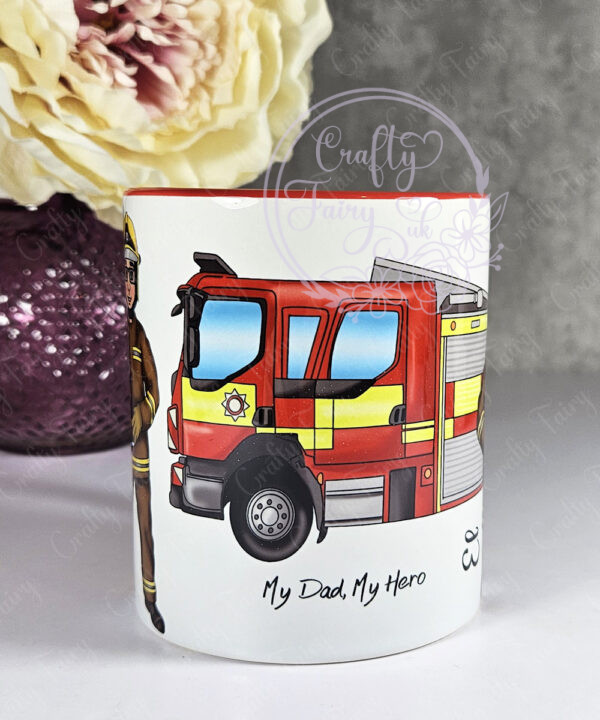 personalised male firefighter & fire engine mug gift