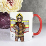 personalised male firefighter & fire engine mug gift