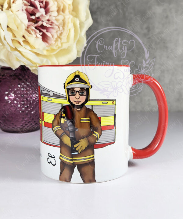 personalised male firefighter & fire engine mug gift