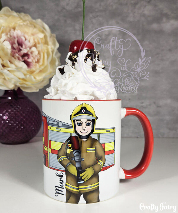 personalised male firefighter & fire engine mug gift