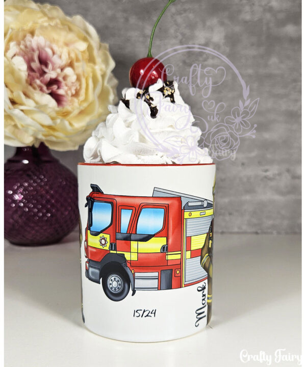 personalised male firefighter & fire engine mug gift