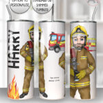 personalised male firefighter & fire engine straight 20oz tumbler