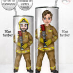 personalised male firefighter & fire engine straight 20oz tumbler