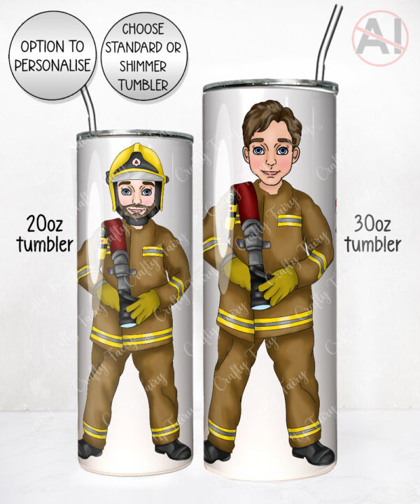 personalised male firefighter & fire engine straight 20oz tumbler