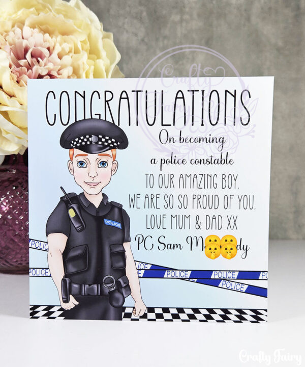 personalised male police officer policeman congratulations card