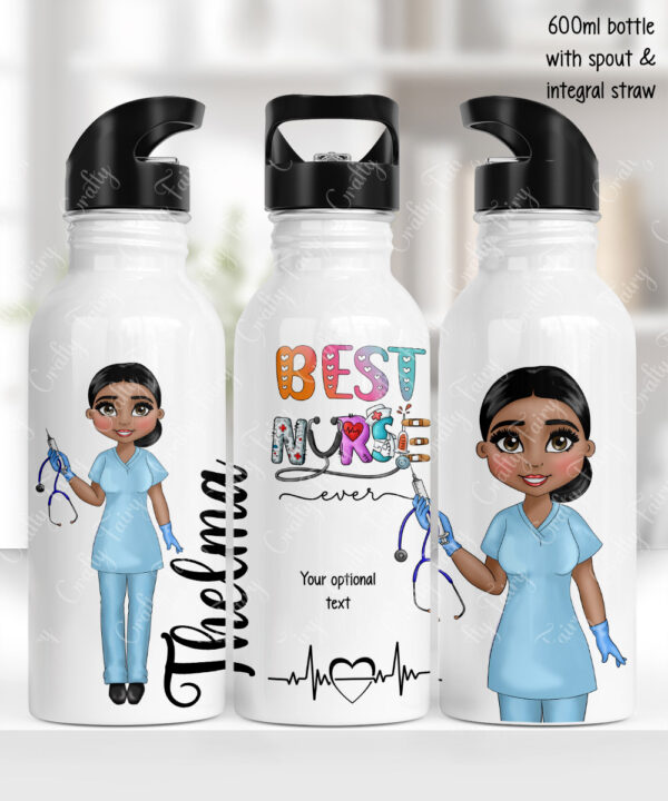 personalised best nurse ever 600ml straight water bottle