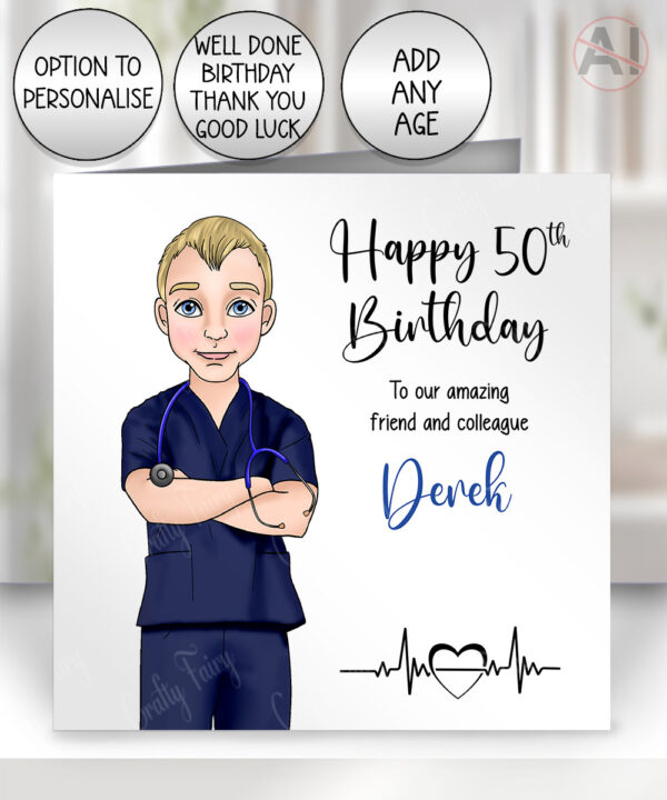 personalised male nurse birthday card or congratulations card