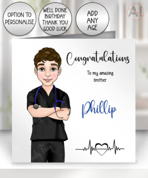 personalised male nurse birthday card or congratulations card
