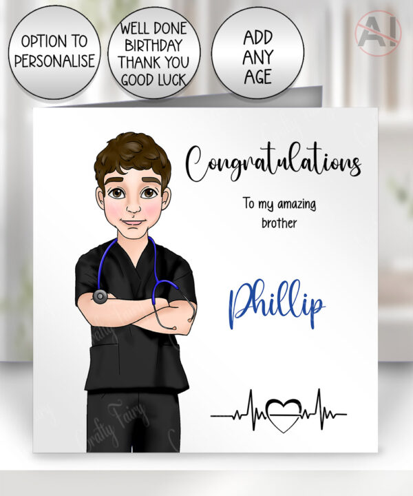 personalised male nurse birthday card or congratulations card