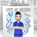 personalised male nurse medical background birthday or congratulations card