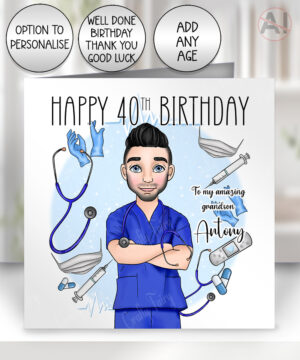 personalised male nurse medical background birthday or congratulations card