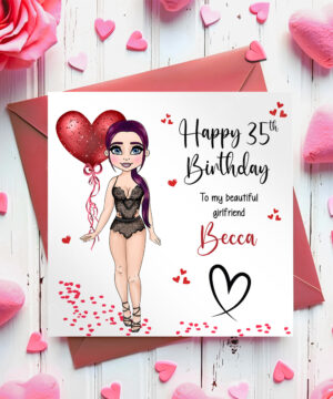 personalised sexy lady red/black/pink lace lingerie card birthday, valentine's, all occasions