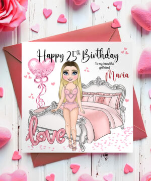personalised sexy lady pink lace lingerie in bedroom valentine's day card