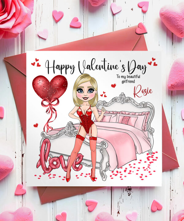 personalised sexy lady red lingerie in bedroom valentine's day card