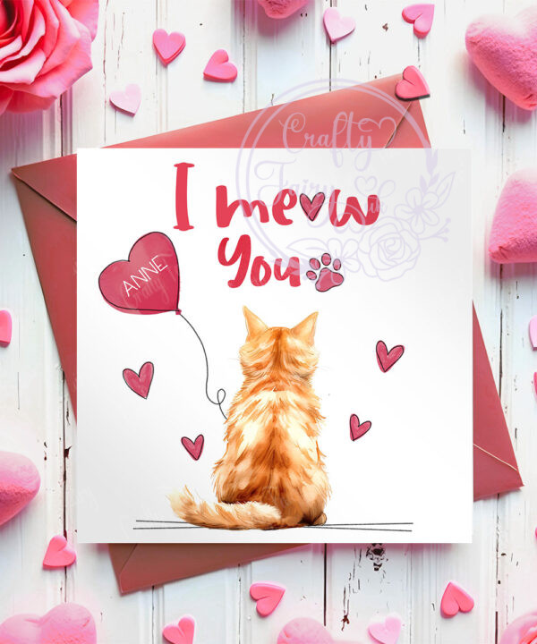 personalised i meow you cat valentine's day card