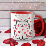 personalised cat with red hearts valentine's mug gift