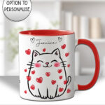 personalised cat with red hearts mug gift for cat lover