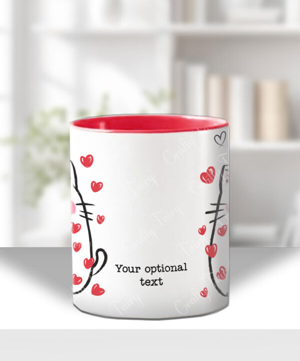 personalised cat with red hearts mug gift for cat lover