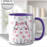 personalised cat with pink hearts mug gift for cat lover