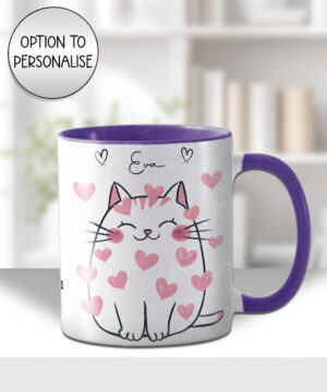 personalised cat with pink hearts mug gift for cat lover