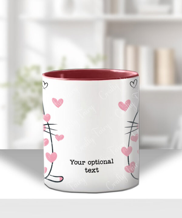 personalised cat with pink hearts mug gift for cat lover