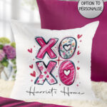 personalised xoxo hugs and kisses galentine's white velvet cushion
