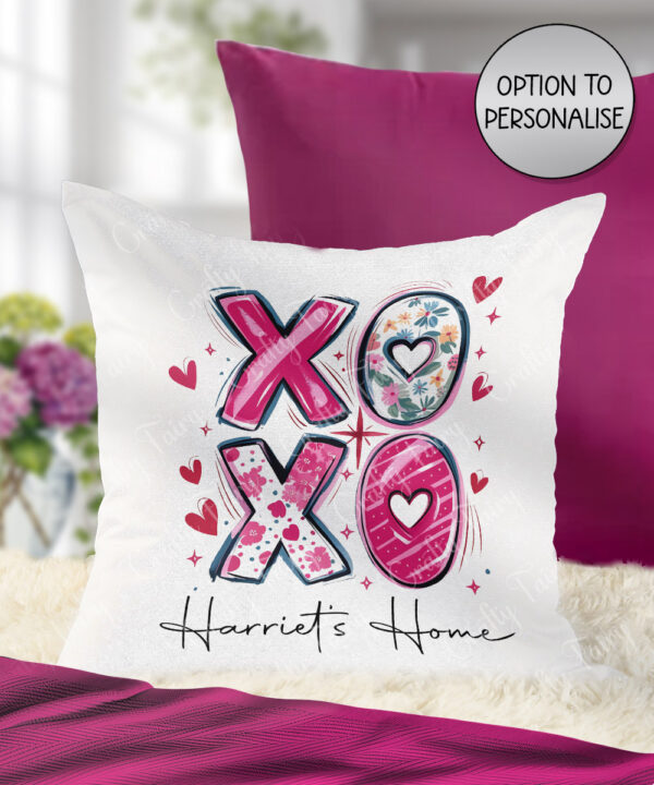 personalised xoxo hugs and kisses galentine's white velvet cushion