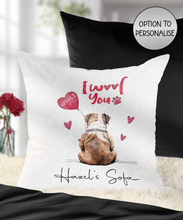 personalised "i woof you" dog valentine's velvet cushion gift for dog lover