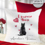 personalised "i meow you" cat white velvet cushion gift for cat lover