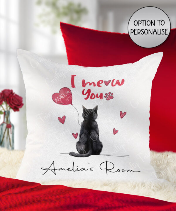 personalised "i meow you" cat white velvet cushion gift for cat lover