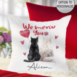 personalised "we meow you" two cats velvet cushion gift for cat lover