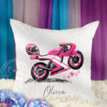 personalised motorbike white velvet cushion
