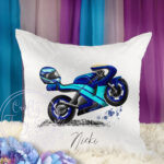 personalised motorbike white velvet cushion