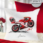 personalised motorbike white velvet cushion