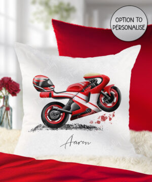 personalised motorbike white velvet cushion