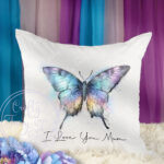 personalised iridescent stunning butterfly white velvet cushion