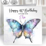 personalised stunning iridescent butterfly birthday card