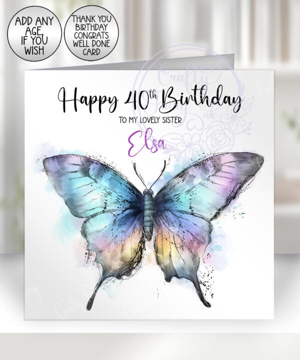 personalised stunning iridescent butterfly birthday card