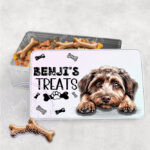 personalised cute dog treats rectangular medium tin lots of breeds