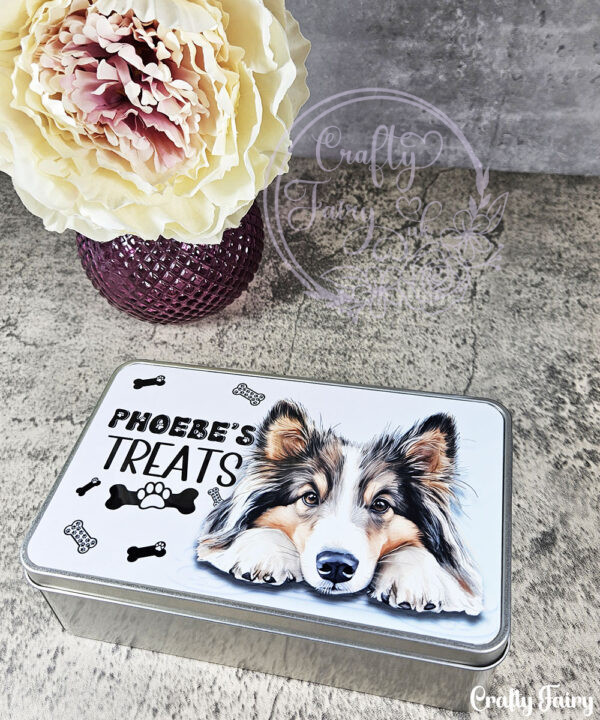 personalised cute dog treats rectangular medium tin lots of breeds