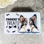 personalised cute dog treats rectangular medium tin lots of breeds