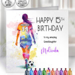 personalised watercolour football girl birthday card