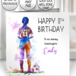 personalised watercolour football girl birthday card