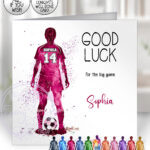 personalised watercolour football girl birthday card