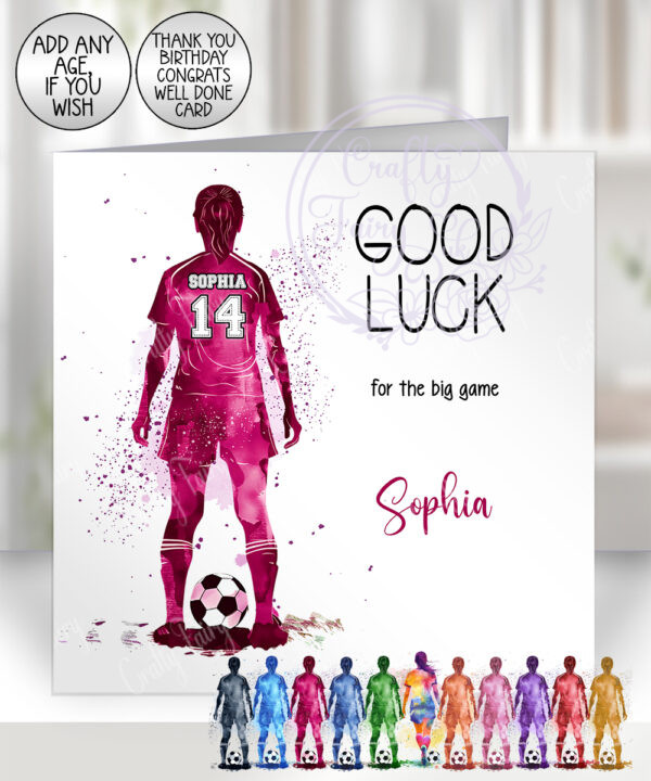 personalised watercolour football girl birthday card